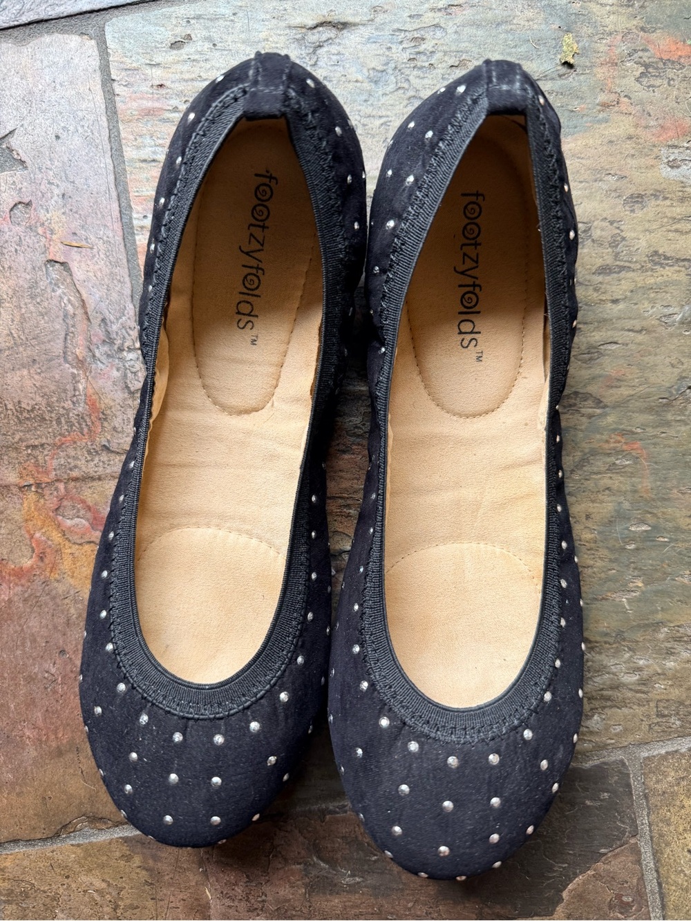 Black Polka Dot Foldable Ballet Flats Size 7